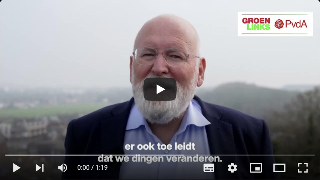 Plaatje van het filmpje met Frans Timmermans van GroenLinks/PvdA. Klik om naar het filmpje te gaan.